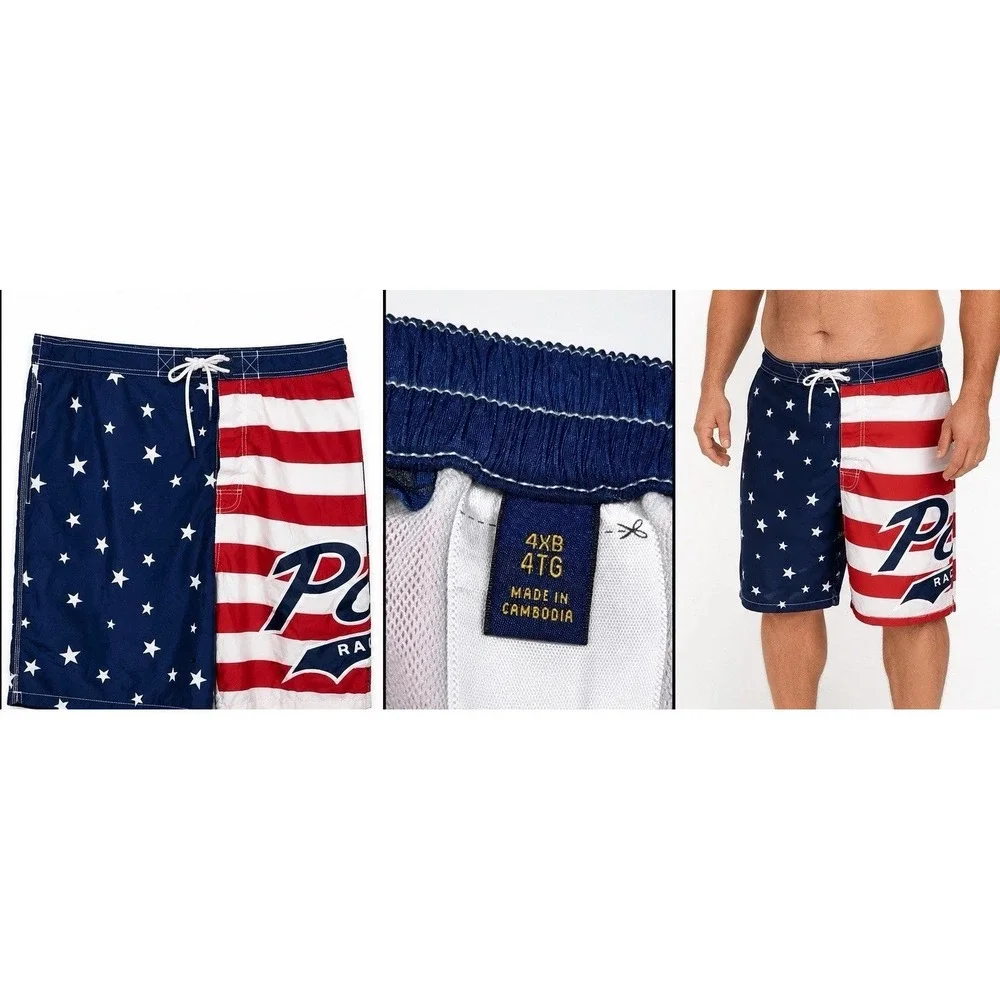 Polo Ralph Lauren Swim Trunks Mens 4XB USA American Flag Patriotic July 4th Boat